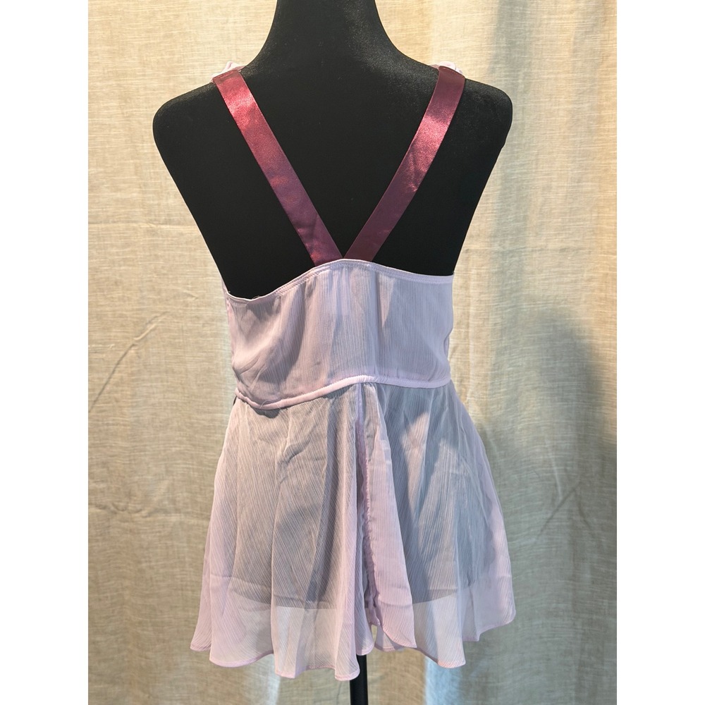 Lilac Lavender Mesh Cowl Neck Babydoll Slip Crossover Ribbon Straps Small